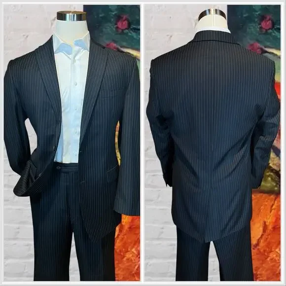 Ralph Lauren LRL Mens 42L 40x30 Black Stripe 2 Piece Suit Note - Picture 3 of 16
